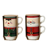 Kitchen Goods Porcelain Mug Set of 2pcs 7.8cm - Red Santa / Green Elf (2 Assorted)
